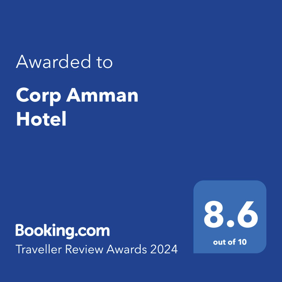CorpAmman's tweet photo. Thrilled to announce that our hotel has been honored with the prestigious https://t.co/kvPTpHBmYb Traveller Review Award 2024! Your glowing reviews have made us shine, and we can't thank you enough for your continued support. Here's to creating unforgettable experiences together! https://t.co/AAGPTtKKY4