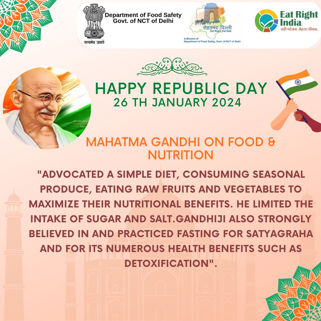 Happy Republic Day
Gandhi ji on Food and Nutrition
<a href="/NehaBansal31/">Neha Bansal 🇮🇳</a> <a href="/KumarAshok0810/">Ashok Kumar</a> <a href="/fssaiindia/">FSSAI</a>