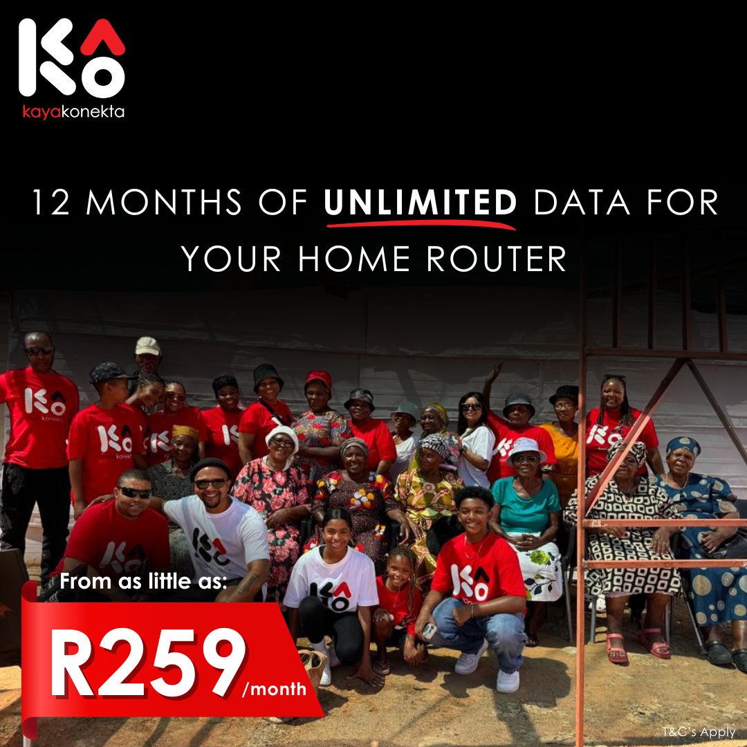 Bringing the community together one home at a time. 🌟Join the KaKo data revolution, and get 12 months of unlimited data for your home router from as little as R259 per month.
#KaKo #Wifi #CosmoCity #Datadeals #Unlimiteddata #Affordabledata