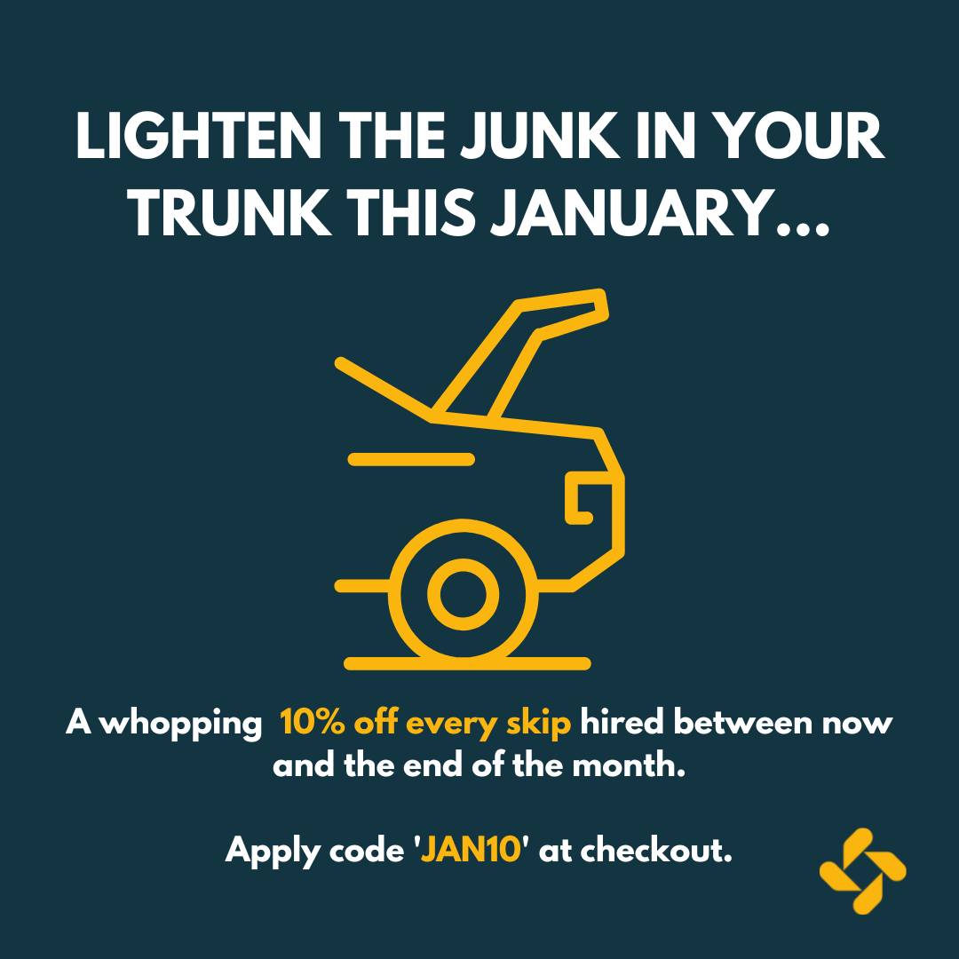 NW_Recycling's tweet photo. LAST CHANCE TO GET RID OF THE JUNK IN YOUR TRUNK!

All month long, we are giving you a gargantuan 10% off skip hire. Simply visit our website and apply the code JAN10 at checkout. Full T&amp;Cs apply. Web Orders Only.

#skiphire #cumbria #recycling https://t.co/B7i6ilhXzX