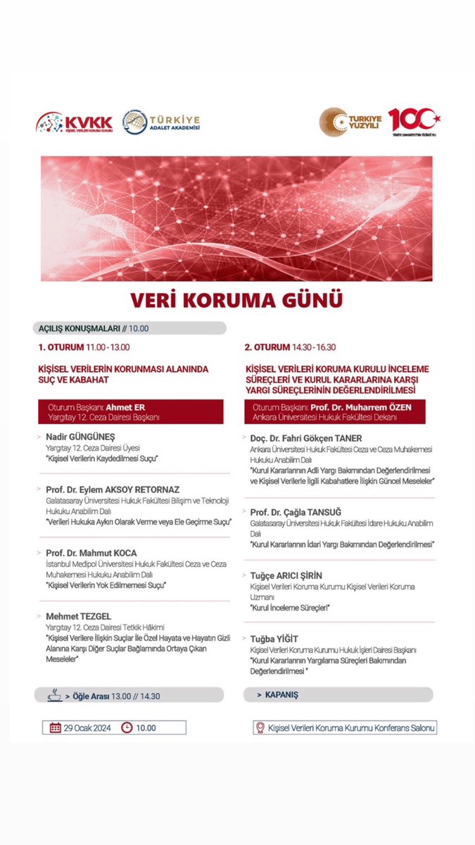 KVKK ve Türkiye Adalet Akademisi, Pazartesi,veri koruma günü için bir konferans düzenliyor. Konferansta, kişisel veri kabahatlerinde ceza sorumluluğuna ilişkin temel esasları ve sulh ceza hakimliklerinin yargısal denetimini (özellikle M.I.I başvurusu bağlamında) ele alacağım.