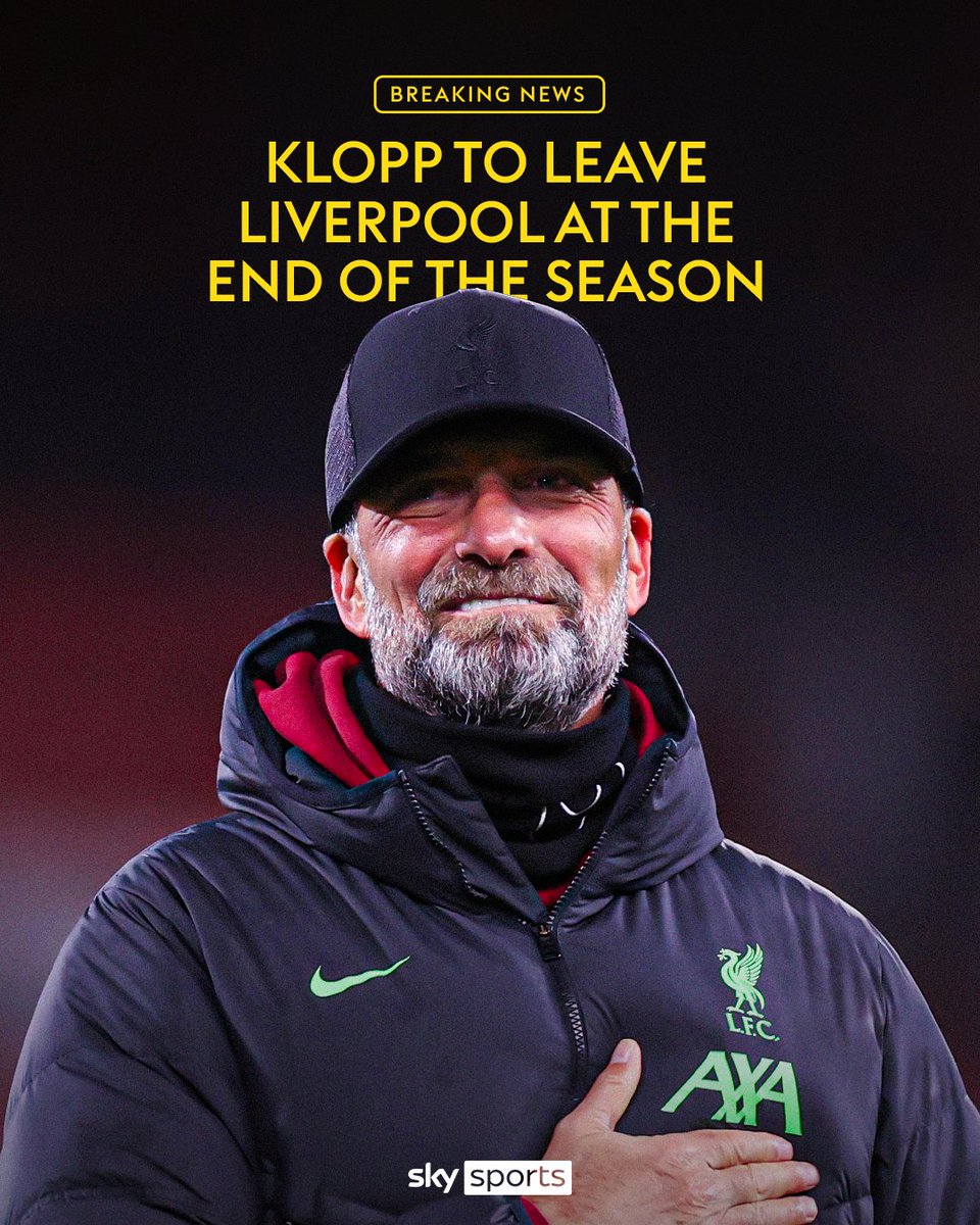 BREAKING 🚨: Liverpool have confirmed Jurgen Klopp will step down from his role as manager at the end of the season.