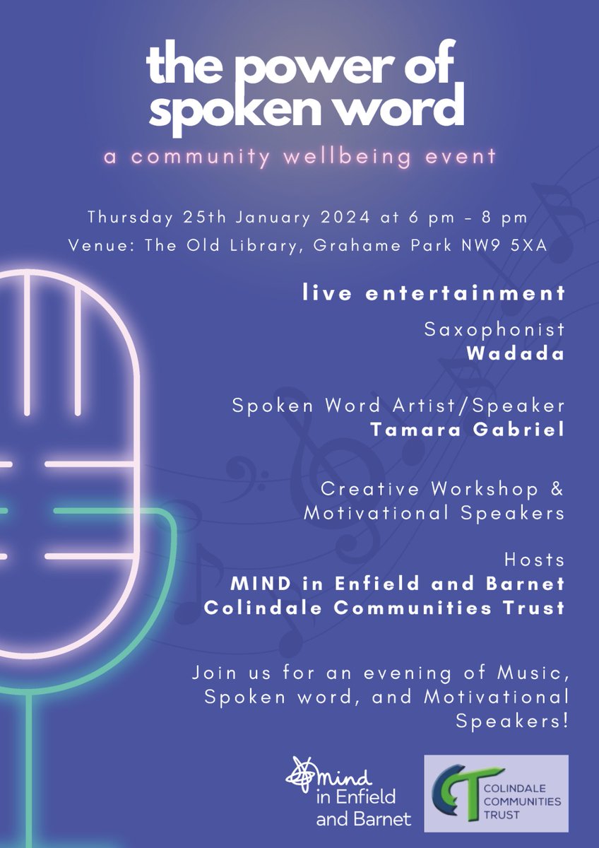 A shout out @cct_colindale and @mind_eb for putting on this brilliant event in our favourite building in Grahame Park The Old Library! It suits cultural creative events. You guys plus Tamara & Wadada  were amazing! 
Wonderful to see diverse young and old enjoying poetry!  
MORE!