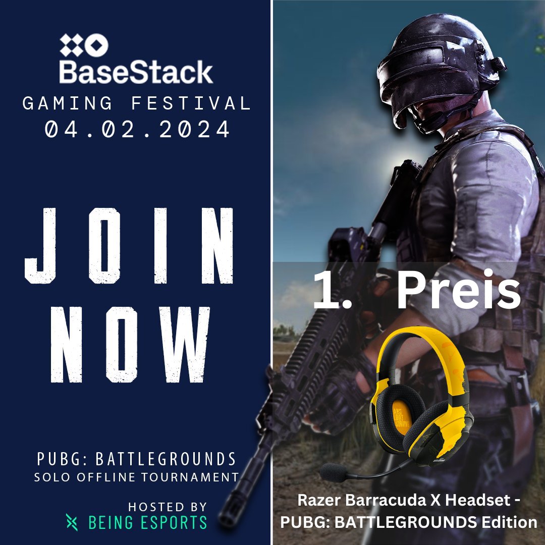 BEING ESPORTS DACH (@beingesportsger) on Twitter photo Nächstes Wochenende ist es so weit, die <a href="/PUBG_DE/">PUBG: BATTLEGROUNDS Deutschland 🇩🇪</a> Community trifft sich am 04.02.24 in Dortmund! 📅
Schnappt euch jetzt Online ein Ticket und zeigt eure Solo-Skills. 🔥
basestack.gg/dortmund/de/ev…
Das <a href="/BaseStackDE/">BaseStackDE</a> Gaming Festivals hat aber noch mehr zu bieten:
-EA FC24 mit den BVB Nächstes Wochenende ist es so weit, die <a href="/PUBG_DE/">PUBG: BATTLEGROUNDS Deutschland 🇩🇪</a> Community trifft sich am 04.02.24 in Dortmund! 📅
Schnappt euch jetzt Online ein Ticket und zeigt eure Solo-Skills. 🔥
basestack.gg/dortmund/de/ev…
Das <a href="/BaseStackDE/">BaseStackDE</a> Gaming Festivals hat aber noch mehr zu bieten:
-EA FC24 mit den BVB
