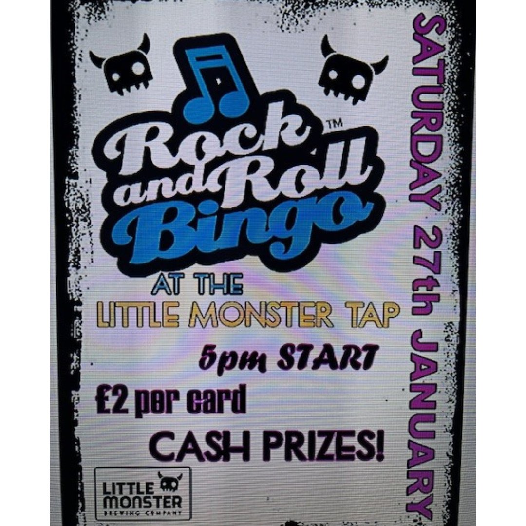 Its the last Saturday in January. That can only mean one thing. It's Rock n Roll Bingo time <a href="/monster_taproom/">Little Monster Tap</a> £2 per card with cash prizes. Bingo with music. Great beer. What's not to like? Fun starts at 5:00pm. See you there #findthemonster
