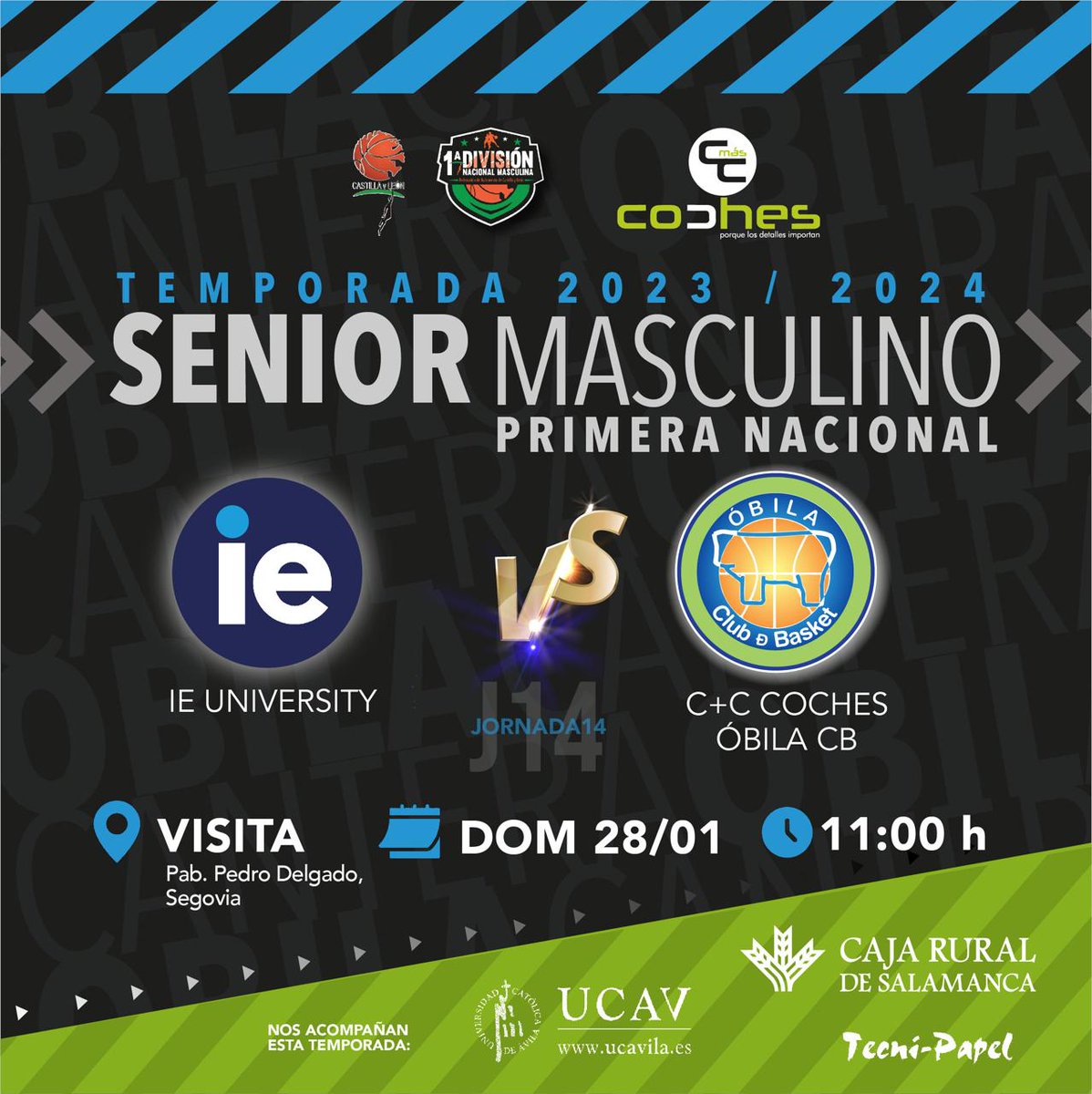 #PrimeraNacional <a href="/FBCyL/">FBCyL</a> Jª 14ª

📆 dom 28 ene
🕥 11:00 h
🚙 Pab. Pedro Delgado (Segovia)

<a href="/IEuniversity/">IE University</a> 🆚 <a href="/cmasccoches/">C+C Coches</a>

Nuestro equipo Senior Masculino inicia la segunda vuelta con energías renovadas y dispuesto a plantar cara frente a un gran rival 💪🏽🏀

#SeguimosCreciendo