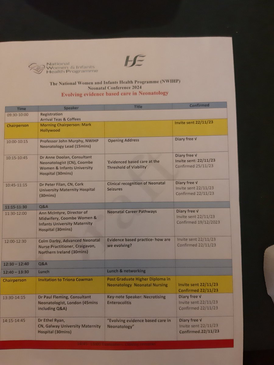 Fantastic presentations by Prof John Murphy; Dr Anne Doolan; and Dr. Peter Filan at the NWIHP  Neontal Conference