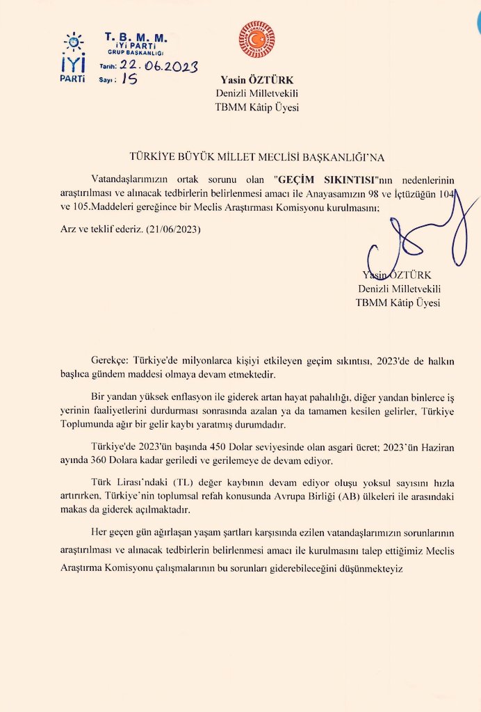 Denizli Milletvekilimiz Yasin Öztürk'ün 'Vatandaşlarımızı intihara kadar sürükleyen ağır yaşam şartları ve ekonomik dar boğazdan etkilenen vatandaşlarımızın sorunlarının çözümü' için Meclis Başkanlığına sunduğu önerge reddedilmiştir.