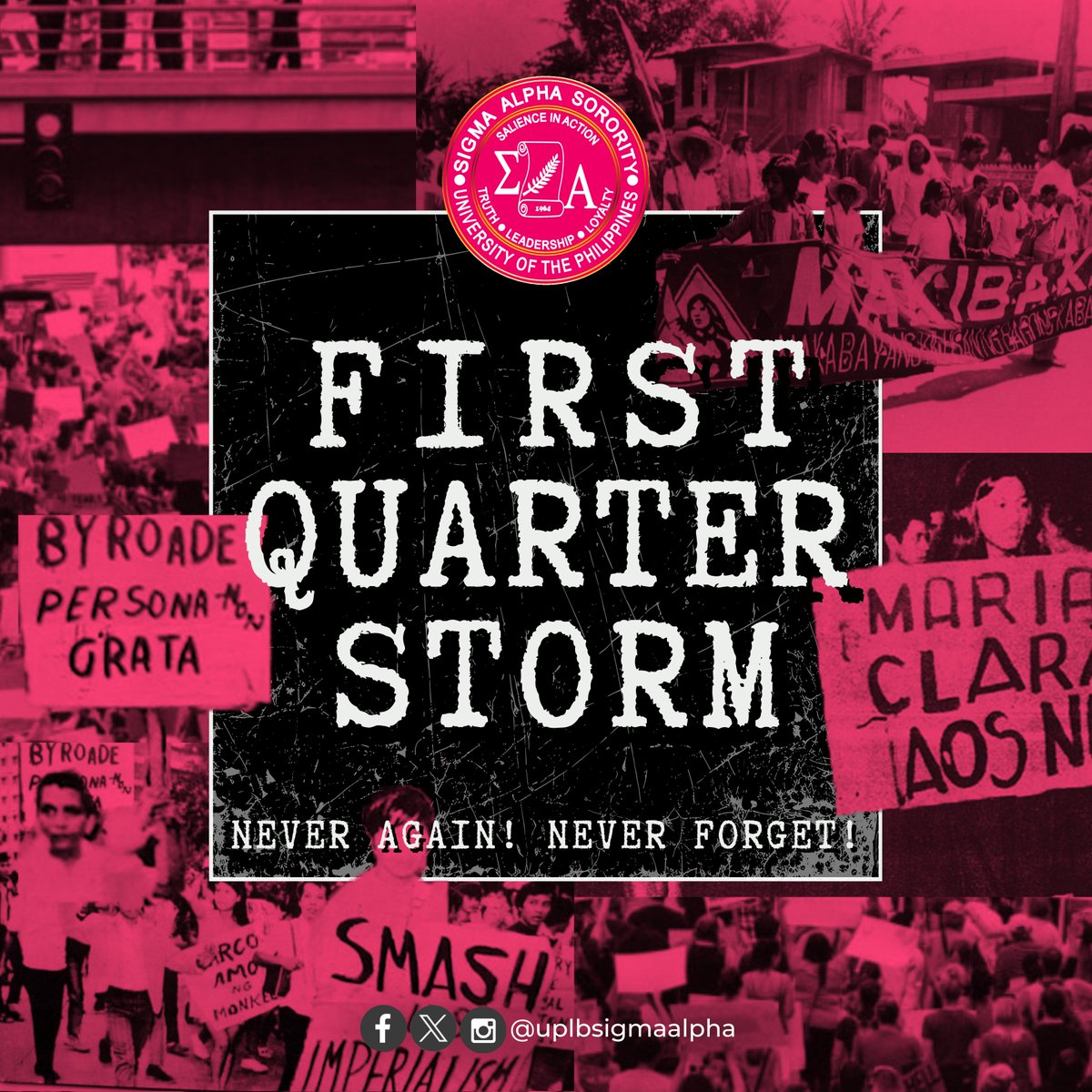 uplbsigmaalpha's tweet photo. Fifty-four years have elapsed since the Philippines was engulfed in a dark chapter of history under the late dictator Ferdinand Marcos. 

MAKIBAKA, WAG MATAKOT!
#NeverAgainToMartialLaw
#FirstQuarterStorm

READ FULL STATEMENT HERE: https://t.co/TwmblG9QOd https://t.co/A61Z3jYA8f