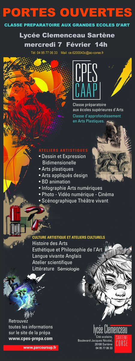 Académie de Corse (@accorse) on Twitter photo 🗓️#Orientation | 🎨La CPES #Arts du lycée Georges Clémenceau de Sartène ouvre ses portes, le 7 février 2024 à 14h ! Avis aux élèves de terminale, mais aussi aux élèves de troisième et aux lycéens intéressés par cette filière d'excellence ! 👉ac-corse.fr/la-cpes-arts-d… 🗓️#Orientation | 🎨La CPES #Arts du lycée Georges Clémenceau de Sartène ouvre ses portes, le 7 février 2024 à 14h ! Avis aux élèves de terminale, mais aussi aux élèves de troisième et aux lycéens intéressés par cette filière d'excellence ! 👉ac-corse.fr/la-cpes-arts-d…