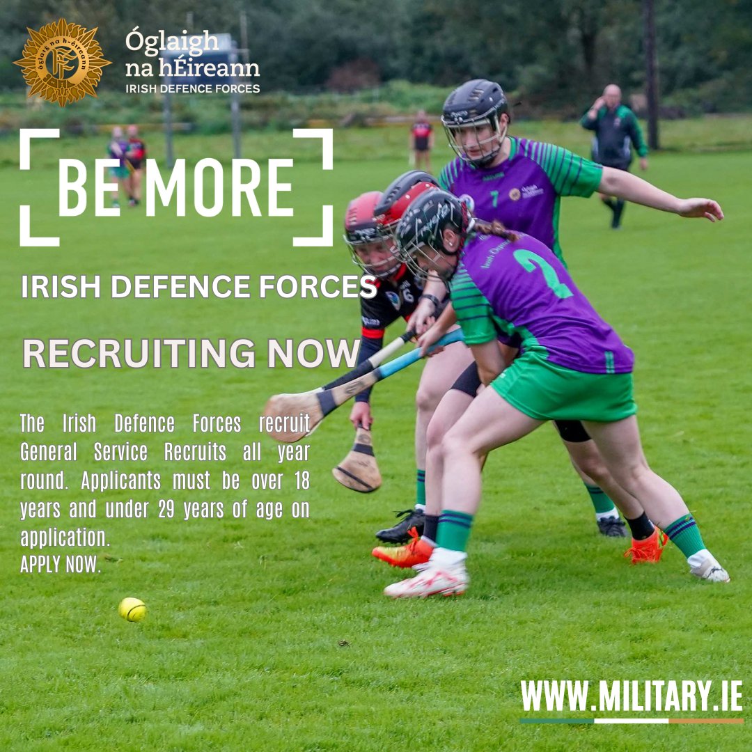 BE MORE The Irish Defence Forces recruit Army, Air Corps, and Naval Service recruits all year round. Visit military.ie for more information and to make your online application now. #bemore #military #challengeyourself #careers #recruiting #jobs #hiring