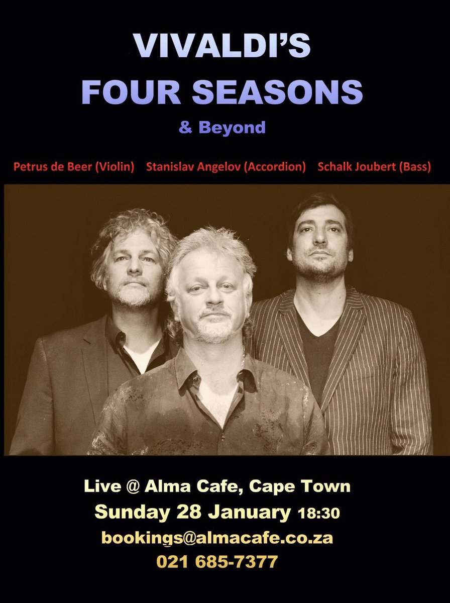 By popular demand #WorldCafèTrio back at #AlmaCafe in #Rosebank #Vivaldi4Seasons as well as some new material. Bookings essential! Limited space. <a href="/CT_MusicAcademy/">Cape Town Music Academy</a> <a href="/LiveMusicSAf/">LiveMusicSA</a> <a href="/LiveMusicCT/">Live Music Cape Town</a> <a href="/capetownmag/">CapeTownMag</a> <a href="/allcapetown/">Cape Town</a> <a href="/CTConcertSeries/">CT Concerts</a> <a href="/DarlingM4A/">Darling Music 4 All</a> <a href="/classics4all/">ClassicsForAllFest</a> <a href="/FineMusicRadio/">FineMusicRadio</a>