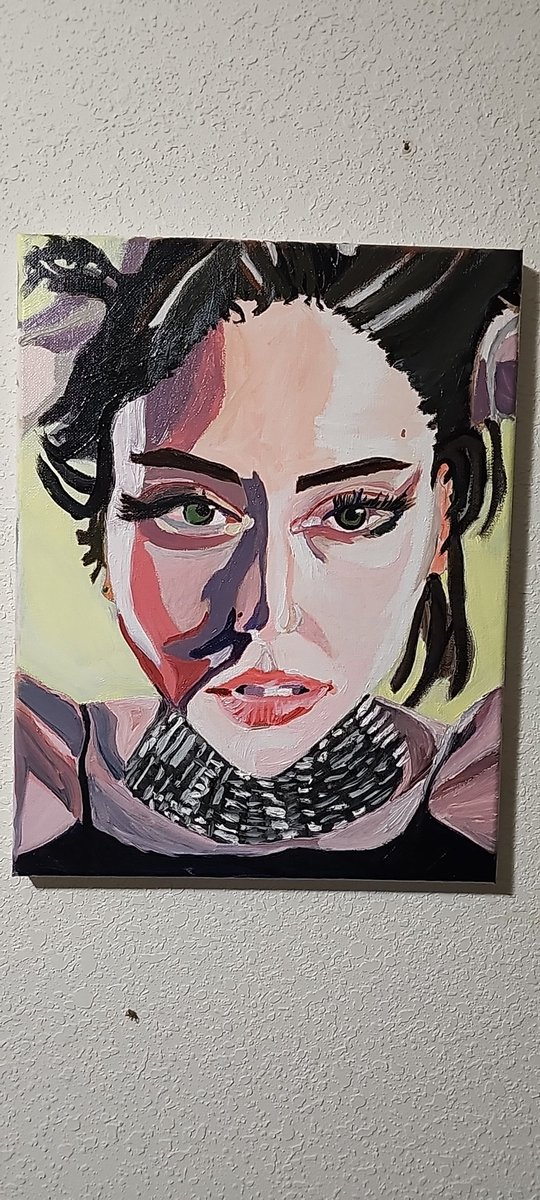 @elohimmusic Hehe he, one of my first oil paintings. Skill is non existent but I still like how it came out. I haven't painted for a while. I should redo the arms, neck and necklace for el. Maybe just finish it.