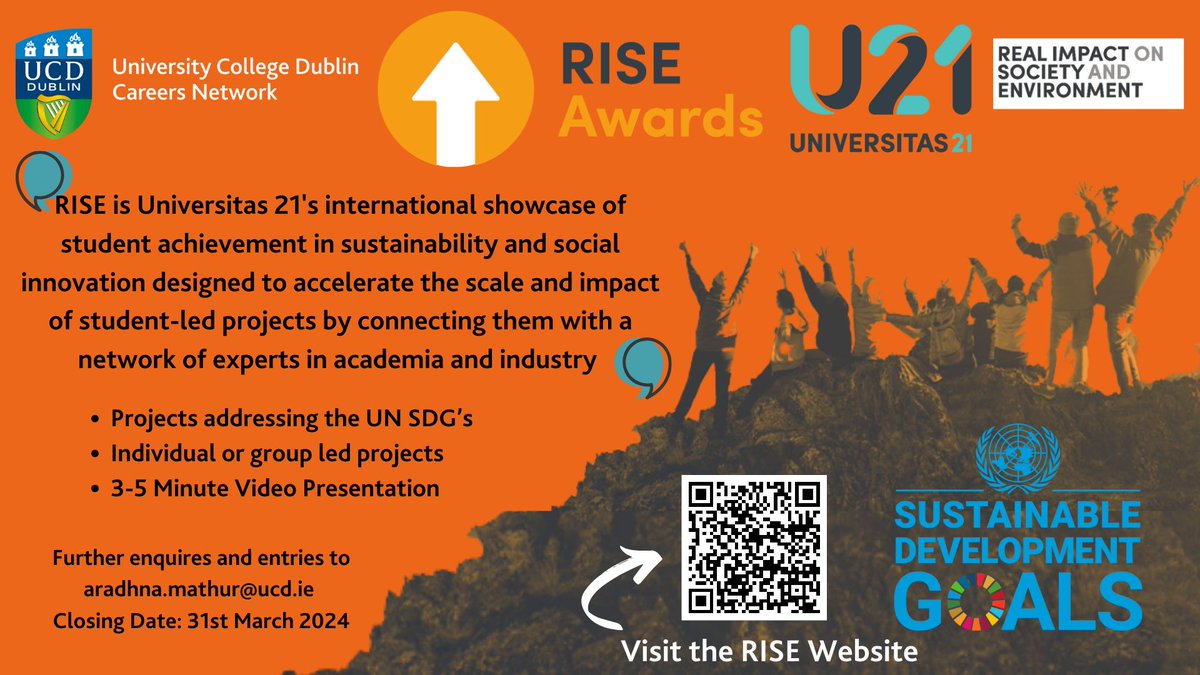 Attention students! The time has come to RISE to success! 🤓 Join us at the UCD Global Lounge on Monday, January 29th from 1-2pm for an information session on the U21 RISE competition. All students are welcome to attend and learn more about this exciting opportunity. #U21RISE