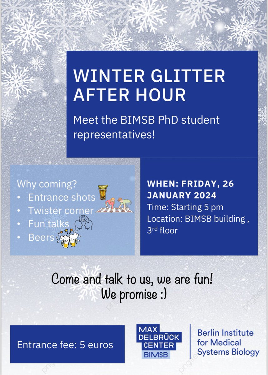Remember that today the After Hour takes place at <a href="/BIMSB_MDC/">MDC-BIMSB</a> starting at 5 pm! So please join us and meet the new  PhD representatives. See you soon!