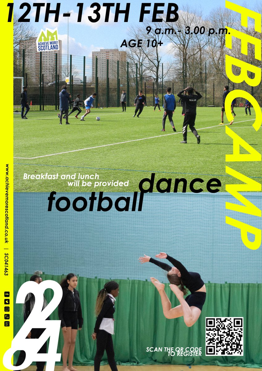AchieveMoreSCT's tweet photo. February Camp is finally here! Join us during the school break for dance and football activities at St. Roch's Secondary School, running from 9 a.m. to 3.00 p.m. Reserve your spot by signing up here: https://t.co/LNE6QgbzPm
#AchieveMore #Glasgow #Sports #FebruaryCamp https://t.co/Hr0pZb2keg