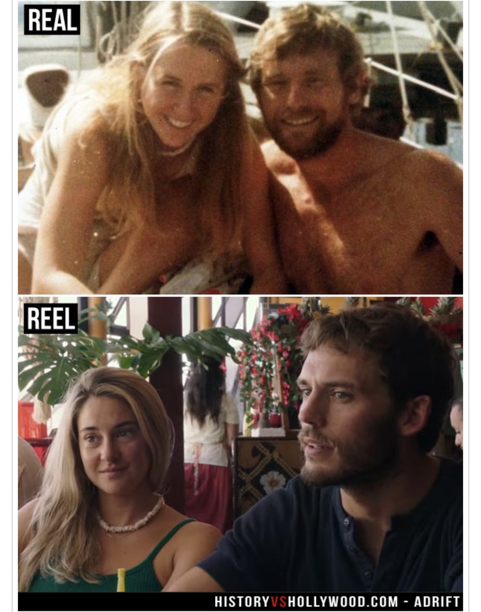 fasc1nate Top: The real Tami Oldham and fiancé Richard Sharp prior to the  trip. Bottom: Shailene Woodley and Sam Claflin as Oldham and Sharp in the  Adrift 2018 movie., image size:943x1200