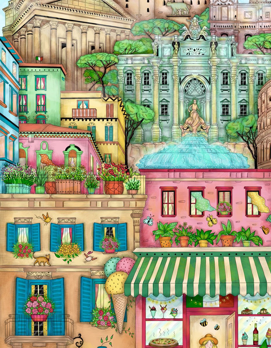 Another detail of the Rome illustration. Can you recognize the famous fountain that attracts so many tourists every day? 🩵 

🍦