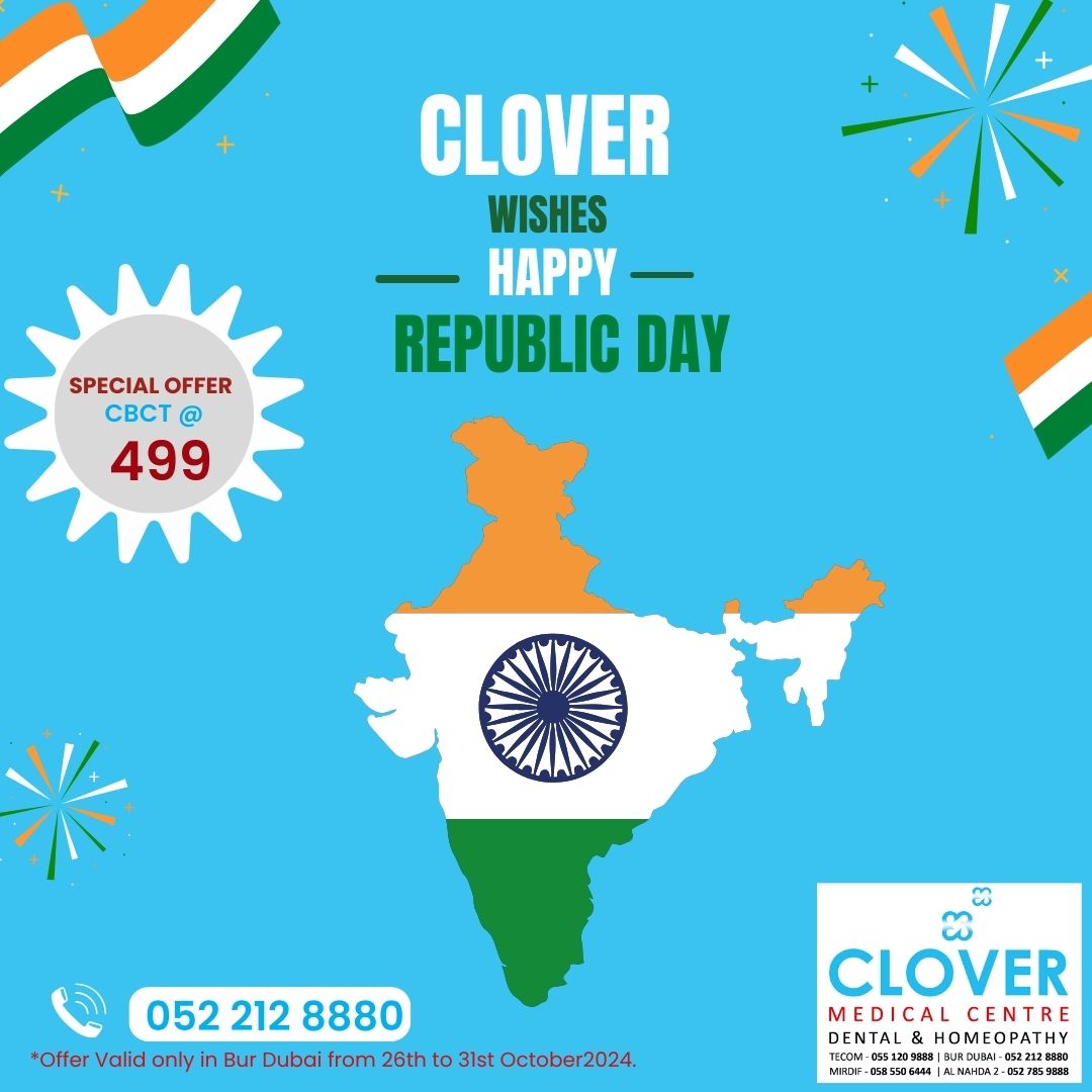 Clover Wishes You all A very Happy Republic Day 🇮🇳

#republicday2024 #26january2024 #26january #republicdaycelebration
#RepublicDayoffer#clovermedicalcentre #mydubaidentist #mydubaidentists #bestdentalclinic #dentalawareness #dentalhealth #tecom #burdubai #alnahda2