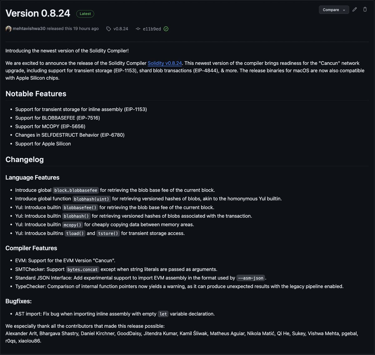 Solidity Version 0.8.24 Release