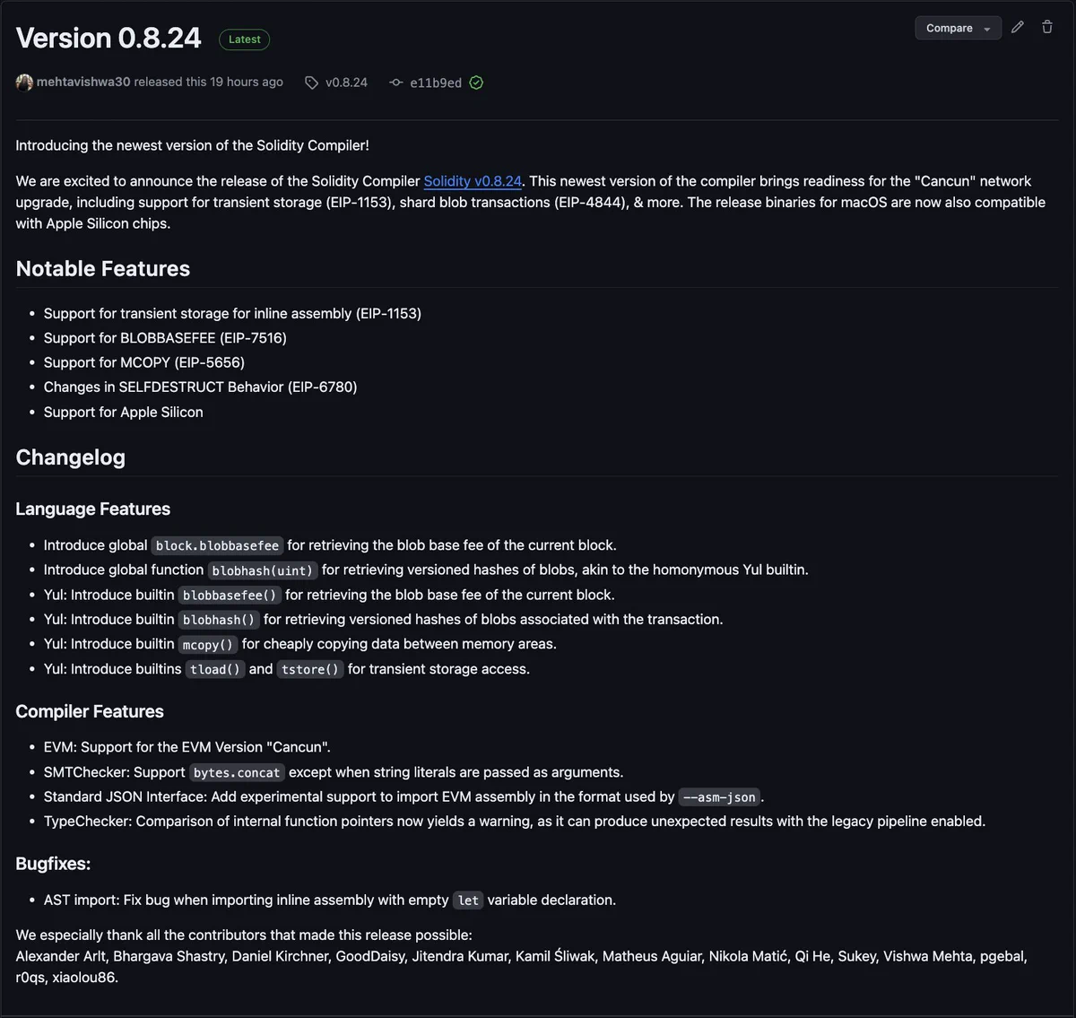 Solidity Version 0.8.24 Release