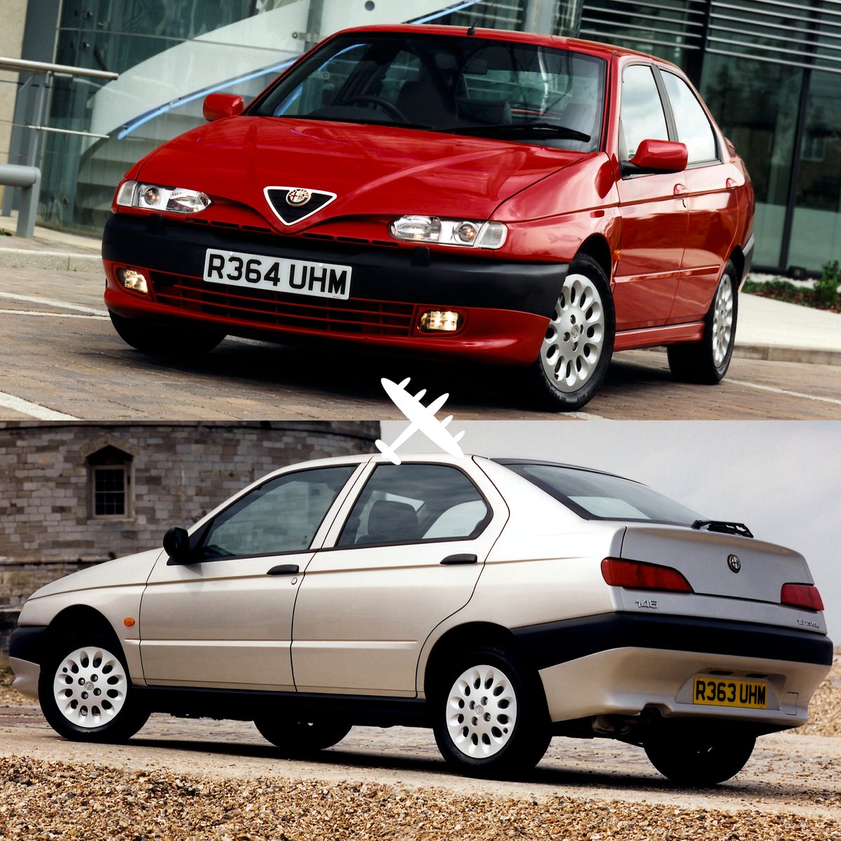 Lancaster_Ins's tweet photo. 🤔  How do you rate the 145's equally unconventional sibling, the Chris Bangle-designed 146 (shown here on satisfyingly consecutive plates)?  ✍️

#alfaromeo #alfa146 #chrisbangle #alfa145 https://t.co/dvEuvxtQqV