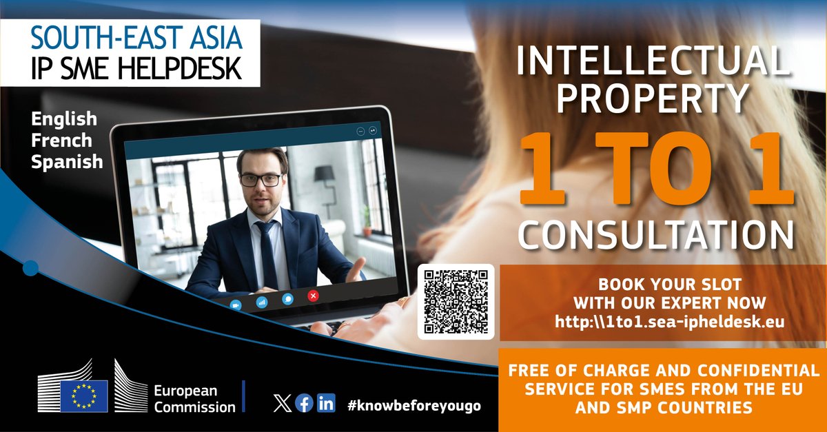 IPKey_EU's tweet photo. Are you an #SME from the #EU 🇪🇺or the #SingleMarketProgramme countries needing advice on how to protect your #IP rights in #SouthEastAsian markets? If so, you can book a free 1:1 consultation service provided by @ipSEAsia here: https://t.co/AVlXoJtY0m https://t.co/9sXF9Ri7RM