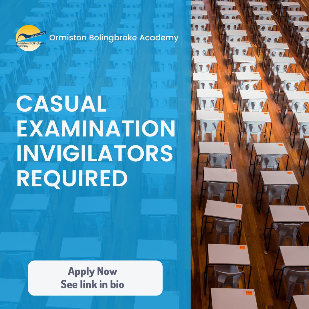 OBA is looking for additional casual examination invigilators please see the full job description and application form on our vacancies site, My New Term. (see link in bio)
For more info, please contact our Examinations Officer, Mrs Le Brocq on 01928711643
