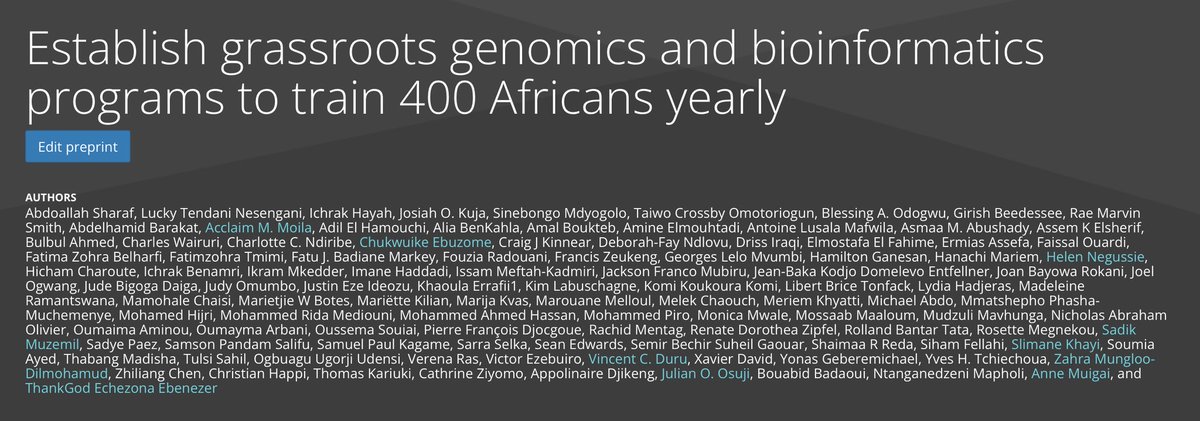 PREPRINT: The African BioGenome Project @DAISEA_AfricaBP paper with over 100 African authors calling to establish biodiversity genomics & bioinformatics programs across African continent to better target African people is now in Preprint. Click to view: osf.io/preprints/osf/…