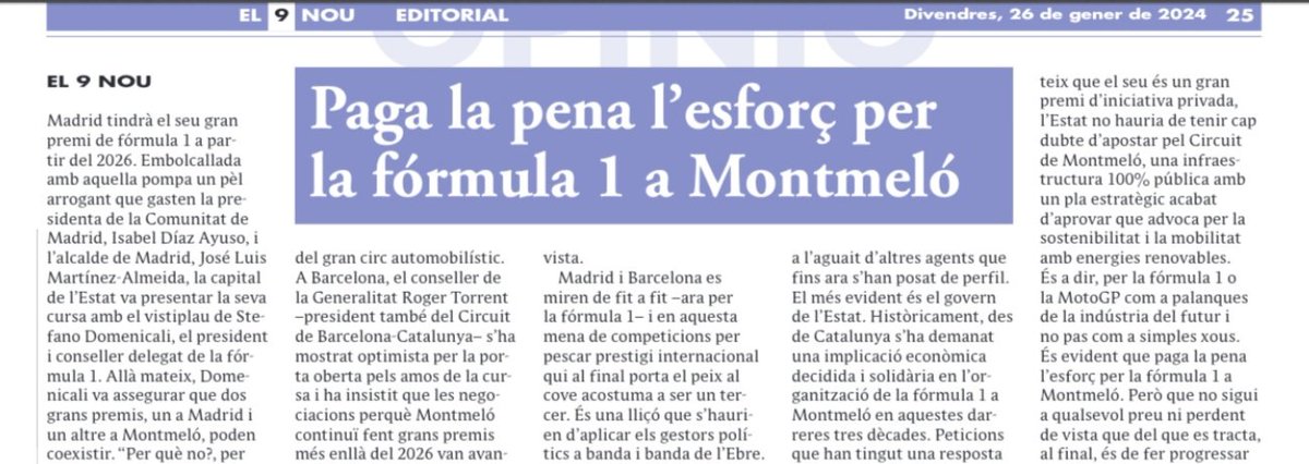 MilpinsPOBLE's tweet photo. Lamentable l'editorial d'avui del @el9nou_vor, on defensa que "paga la pena" els beneficis econòmics del @Circuitcat_cat, sense cap crítica a la contaminació mediambiental, acústica i de mobilitat que genera als habitants de tota la comarca...
@novendreulamoto. Qui paga, mana. https://t.co/3nGUIIl9Kc