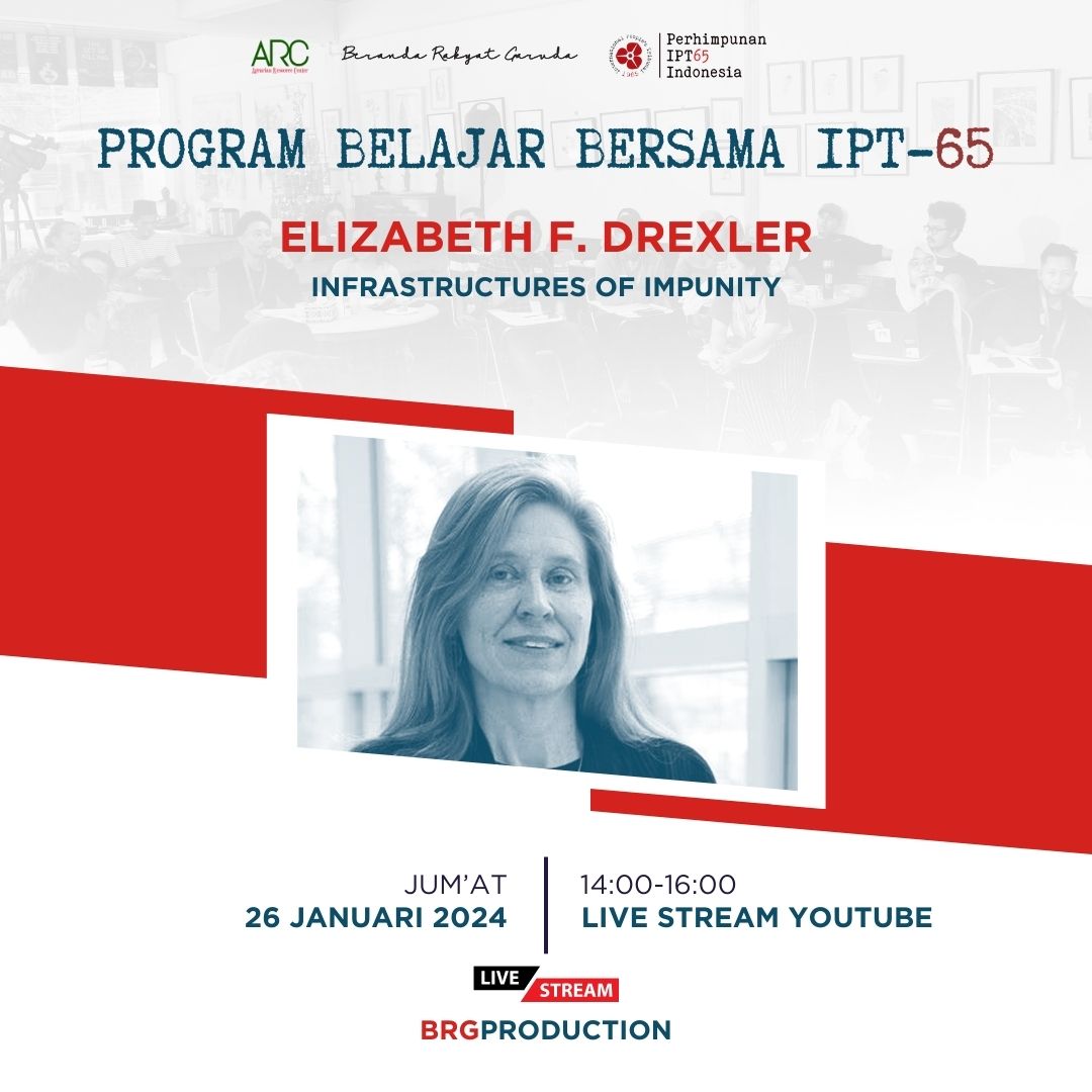 Hallo kawan - kawan🎉 Untuk sesi Pertama Jum'at, 26 Januari 2024 14:00-16:00 Elizabeth F. Drexler Infrastructures of Impunity. ini dia link streamingnya guys: youtube.com/live/jS2XrVfyV… Atau klik link pertama di bio Terimakasih