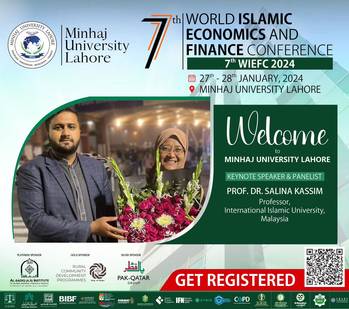 We are absolutely delighted to welcome our esteemed guest, Prof. Dr. Salina Kassim, Conference Keynote Speaker &amp; Panelist, to Minhaj University Lahore for his participation in the prestigious 7th World Islamic Economics and Finance Conference 2024, the year's most significant