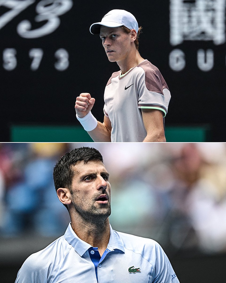 espn's tweet photo. JANNIK SINNER UPSETS NOVAK DJOKOVIC 😱

He becomes the youngest player to reach the #AusOpen Final since 2008, when Djokovic himself won his first Gland Slam title. https://t.co/rEclaTT6RM