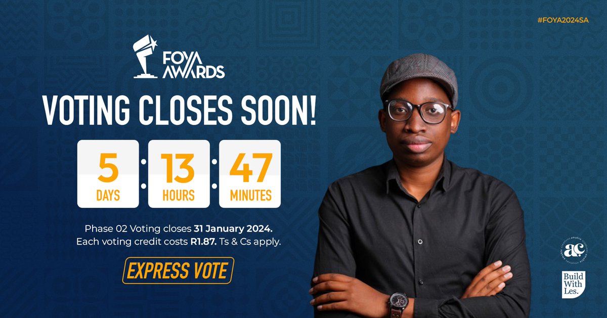 amahlecreatives's tweet photo. We have 05 Days Left to add on to the ballot! Click Express Vote for one more chance to be part of our FOYA Award story! 🗳️

Free voting is still available. At the top of the website, check how many allocated free credits you haven't used up

VOTING LINK:
https://t.co/HDVUqtm0df https://t.co/wwQKpfwnFe
