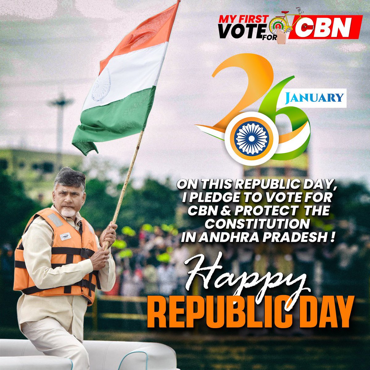 FirstvoteforCbn's tweet photo. On this Republic Day, 
I pledge to Vote for 
CBN &amp; Protect Constitution 
in Andhra Pradesh ! #happyrepublicday #MyFirstVoteForCBN https://t.co/rkaL9Ak2ZX