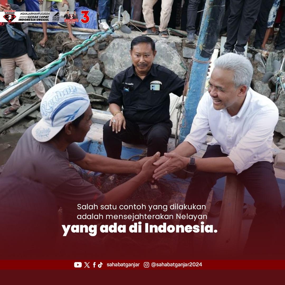 Pemerataan kesejahteraan masyarakat siap dilaksanakan Ganjar-Mahfud jika terpilih menjadi Presiden dan Wakil Presiden Indonesia.

Seperti komitmen Ganjar-Mahfud yang siap mensejahterakan Nelayan. Nelayan adalah ujung tombak dalam industri perikanan di Indonesia yang sudah