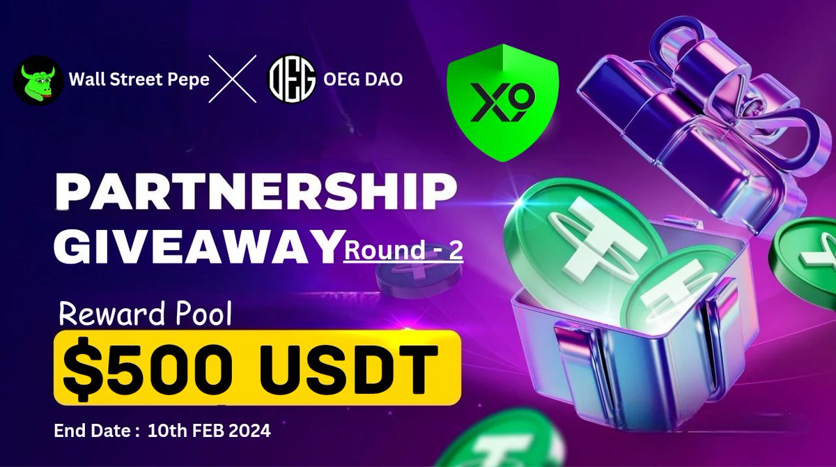 😍😍 Wall Street Pepe x OEG DAO Biggest #Airdrop Campaign

🏆 Prize Pool »» $500 $USDT  #reward

✅ Follow @wallstpepetoken
✅ Like, RT and Tag 3 Friends 
✅ Finish #Gleam ⤵️
gleam.io/x54KP/wall-str…

#Airdrops #Giveaway #BSC #Crypto #Token #USDT #ReferAndEarn $USDT #OEGDAO