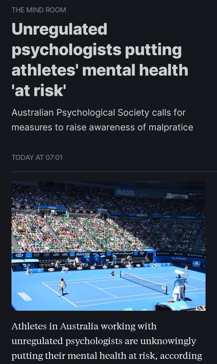 John Nassoori (@johnnassoori) on Twitter photo 'People need to understand that if their ‘mindfulness coach’ or ‘performance coach’ has not received formal mental health training... there’s a risk any mental health conditions may be missed'
Interview with <a href="/AustPsych/">Australian Psychological Society</a> Sport & Exercise College Chair Damien Stewart
#Psychology 'People need to understand that if their ‘mindfulness coach’ or ‘performance coach’ has not received formal mental health training... there’s a risk any mental health conditions may be missed'
Interview with <a href="/AustPsych/">Australian Psychological Society</a> Sport & Exercise College Chair Damien Stewart
#Psychology