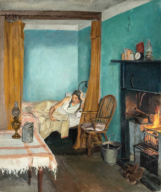 Mary Adshead in Bed by Stephen Bone 1930 (Private Collection). Painter and wife of the artist.