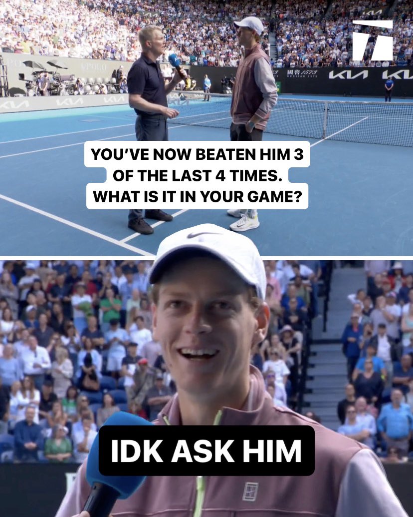 TennisChannel's tweet photo. Mic drop 😂🎤 @janniksin 

#AusOpen https://t.co/DcTregX5rc