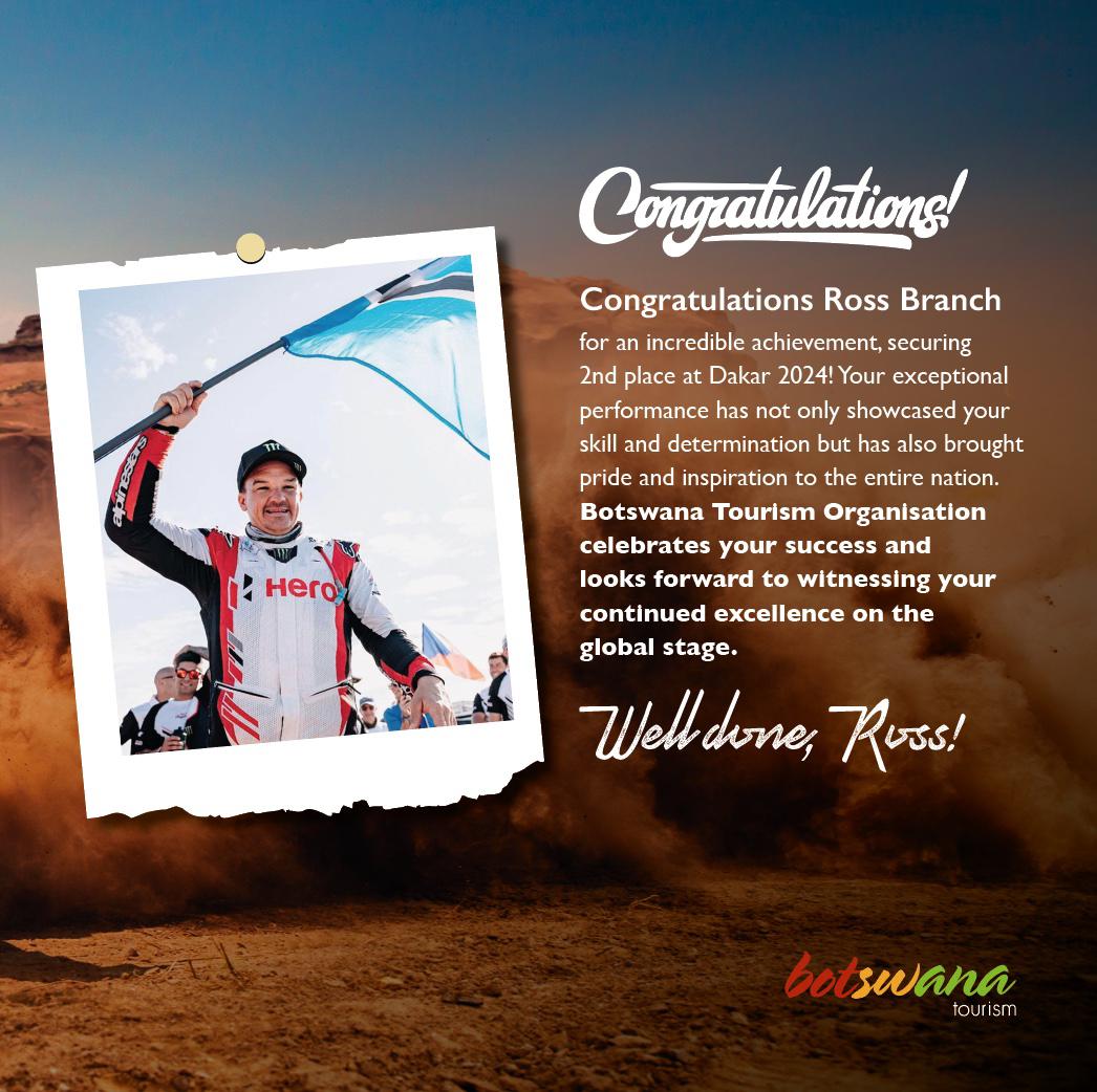 Huge congratulations to Ross Branch for conquering the Dakar Rally 2024 and securing an impressive second place in the World Rally-Raid Championship (W2RC)!

#ilovebotswana #botswanatourism #pushabw #discoverbotswana