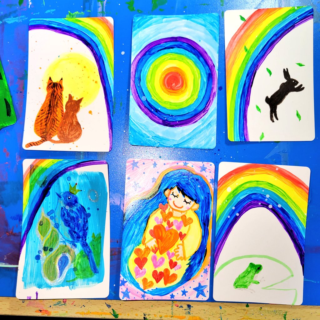 Meguru_River's tweet image. オラクルカード作成🌿.∘
今日は6枚出来ました✌️

 #Oraclecard  #占い 
 #虹  #rainbow 
 #猫  #兎  #鳥  #カエル  #女の子
 #heart  #cat  #rabbit  #frog 
 #bird  #shell  #手描き  #アナログ