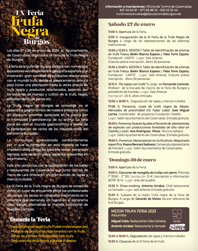 Este fin de semana estaremos en la 𝗜𝗫 𝗙𝗲𝗿𝗶𝗮 𝗱𝗲 𝗹𝗮 𝗧𝗿𝘂𝗳𝗮 𝗡𝗲𝗴𝗿𝗮 𝗱𝗲 𝗕𝘂𝗿𝗴𝗼𝘀.

¡No os lo perdáis! 😉 

📆 27 y 28 de enero
📍 Ayuntamiento de Covarrubias
🕚 11:00 h