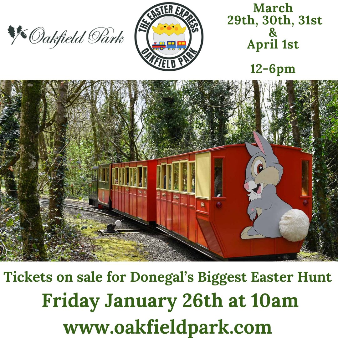 The Easter Express 🐣 March 29th, 30th, 31st & April 1st from 12-6pm TICKETS GO ON SALE FRIDAY JANUARY 26TH AT 10AM! Donegal’s biggest Easter Hunt is back! Join us for some cracking family fun and games, hop onboard to start your adventure through the magical forest and…