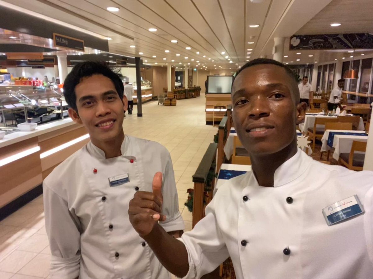 crewlifeatsea's tweet photo. Clifford and his best friend working together on a Cruise Ship as a Chef.
#chef #workingonacruise #cruiseship #cruiseshipjobs #crewlifeatsea https://t.co/oeaF6FDfi2