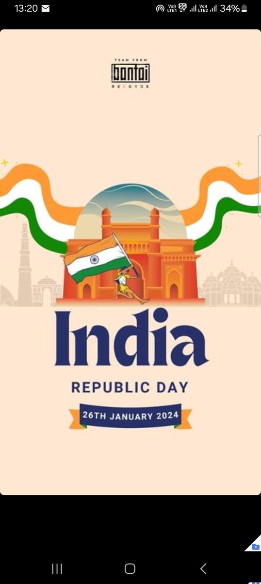 BantaiRecordsFC's tweet photo. On this Republic Day , let’s dedicate ourselves to uphold the ideals of our country's Constitution &amp; lets  work towards our country 's glory &amp; pride for India.Let's make our India proud each day.Jai Hind🇮🇳

#RepublicDay2024 #BantaiRecords https://t.co/m4fAFHyEIX