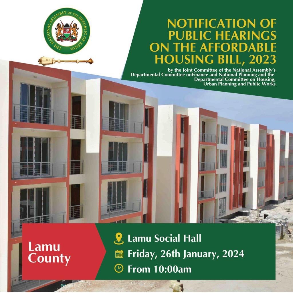 Today marks Day 9 of #PublicHearings on the #AffordableHousingBill2023. Lamu residents, come all and let your views be heard. #KKSeasonTwo