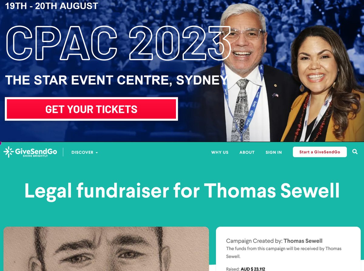 #auspol #InvasionDay 

A periodic reminder that the #nazis in North Sydney today (Tom Sewell/'National Socialist Network') fund-raise via 'Give Send Go' -- a gold sponsor of Warren Mundine's 'Conservative Political Action Conference'.