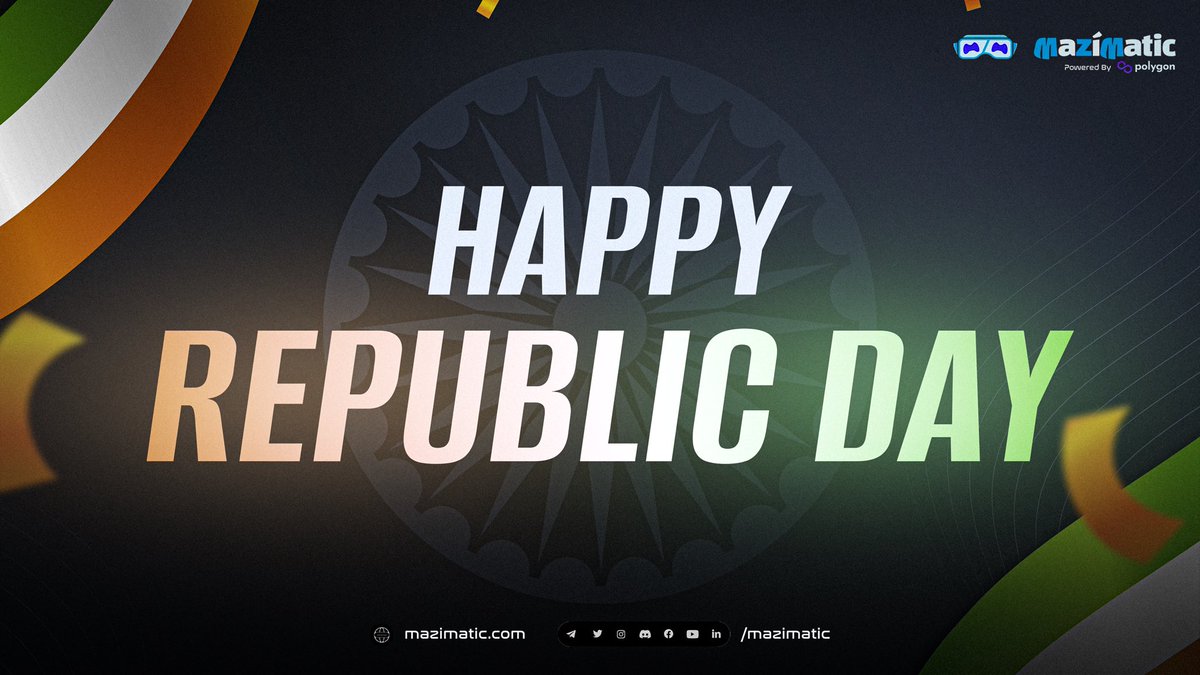 Mazimatic's tweet photo. Wishing everyone a Happy Republic Day! 🇮🇳 🎉

Let's celebrate the spirit of freedom, democracy, and unity. 

#RepublicDay #UnityInDiversity #India #RepublicDay2024 https://t.co/Pvt4gewJhD