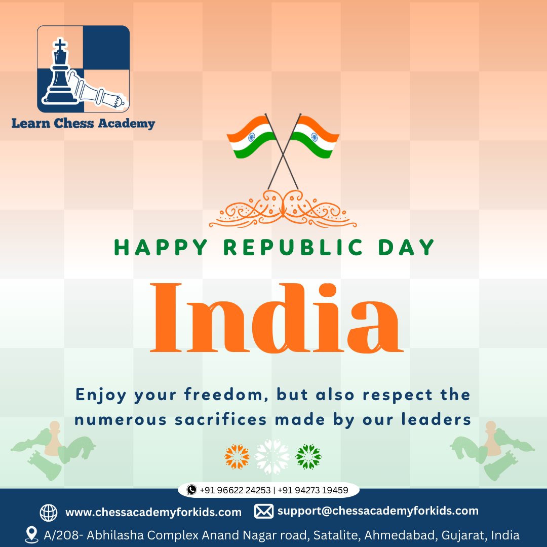LearnChessAcade's tweet image. Happy #Republic_Day #indianrepublicday #26thJanuary #pride #proudindian🇮🇳 
#chessteacher #chessclass #learnchessacademy #maitreysoneji
#chessacademyforkids #chess #certifiedchesscoach #chessonline  #onlinechessclass #chesscoaching #chessacademy #India🇮🇳 #USA🇺🇸 #Canada🇨🇦 #UAE🇦🇪